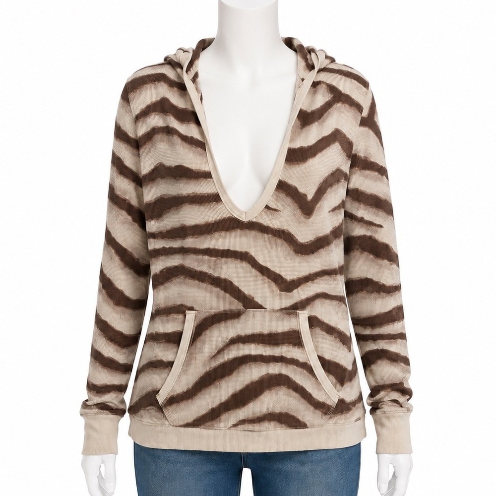Lauren Ralph Lauren Zebra Waffle Knit Hoodie Safari Quiet Luxury Womens Large